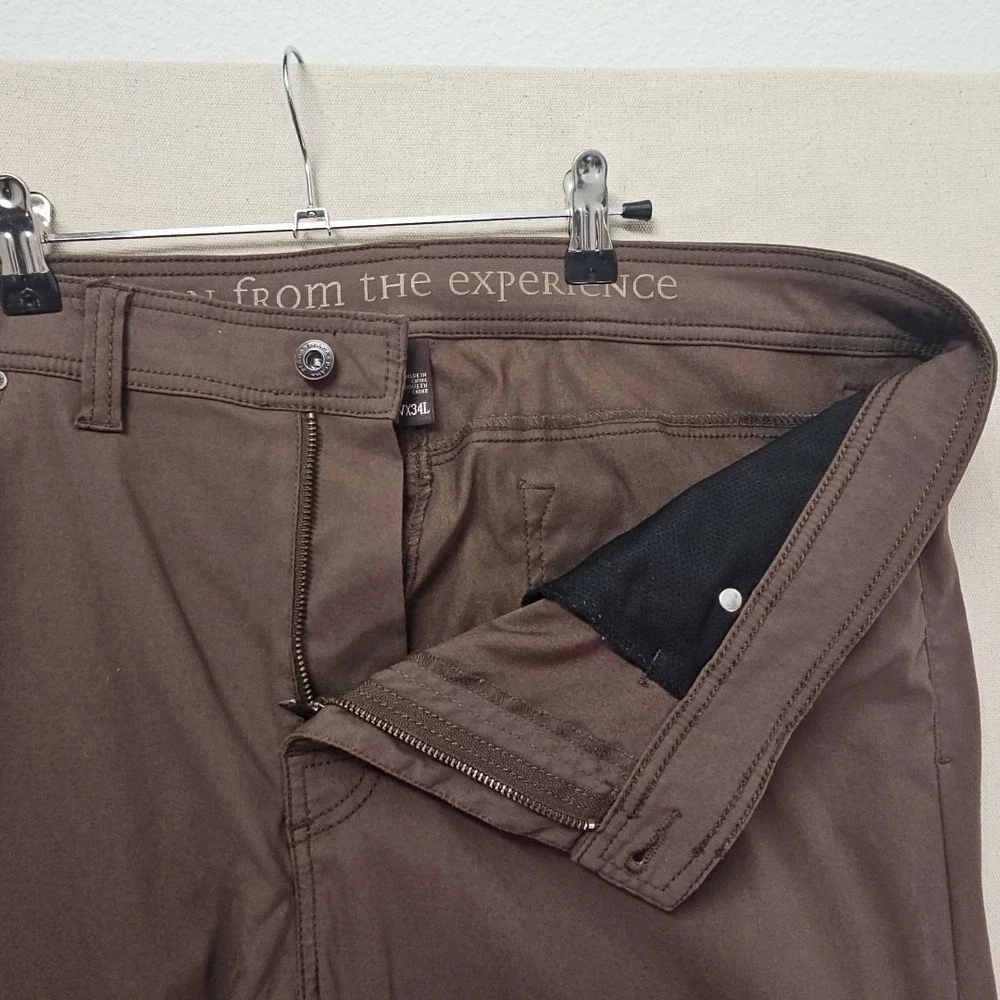 Prana Pants Men 38x31 Brown Brion Standard Fit Stretch Hike Trail Outdoor HEMMED